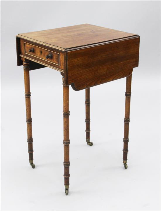 A Regency mahogany drop flap work table, W.1ft 4in. D.1ft 6in. H.2ft 5in.